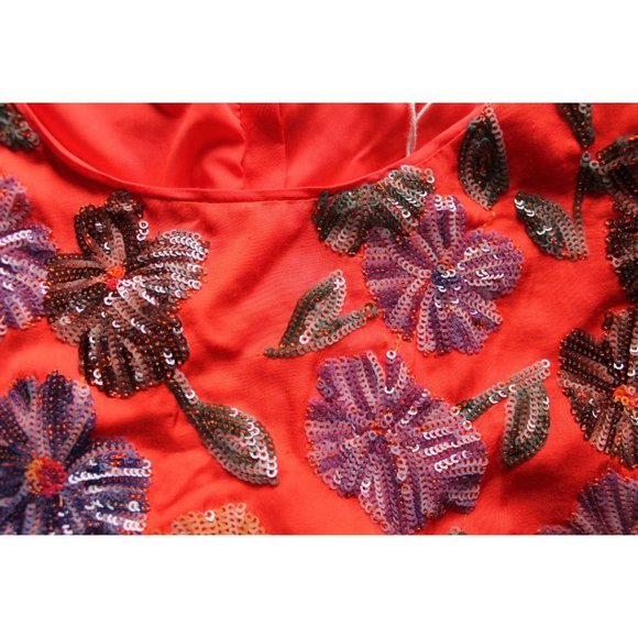 Maje Robe Brodée De Sequins Dress Coral Size 2 - Picture 10 of 11